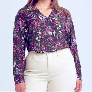 NEW Ava & Viv Floral V Neck Blouse size 1X